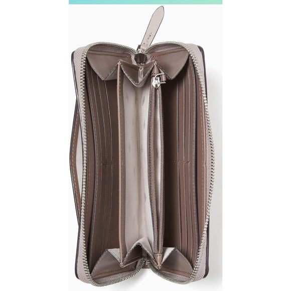 Kate Spade NY Spade Link Continental Zip Around Wallet White Beige - Picture 2 of 8